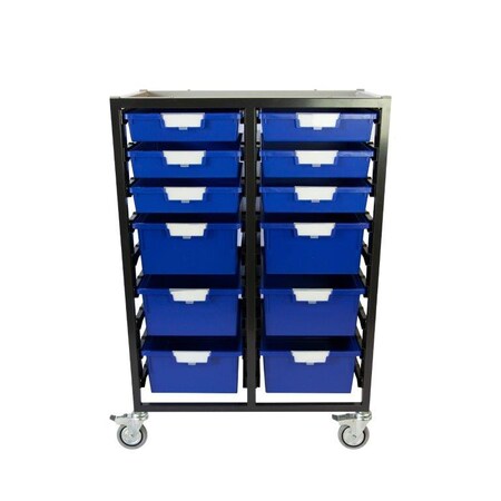 Storsystem Commercial Grade Mobile Bin Storage Cart with 12 Blue High Impact Polystyrene Bins/Trays CE2102DG-6S6DPB